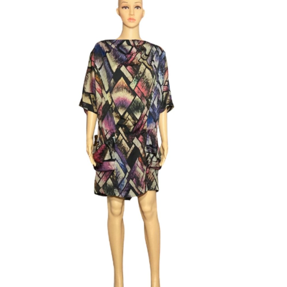 Abstract Print Drop Waist Dress w/ Pockets - SZ S